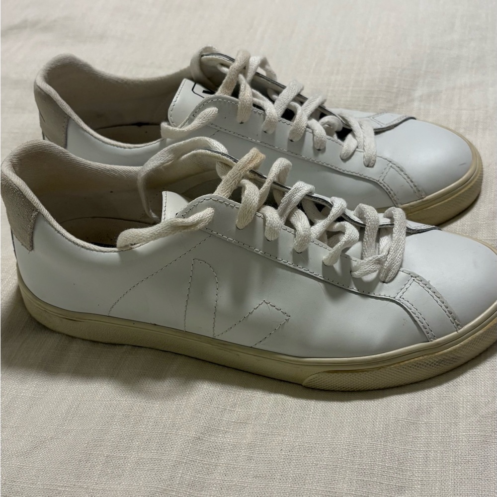 Veja White and Tan Sneakers